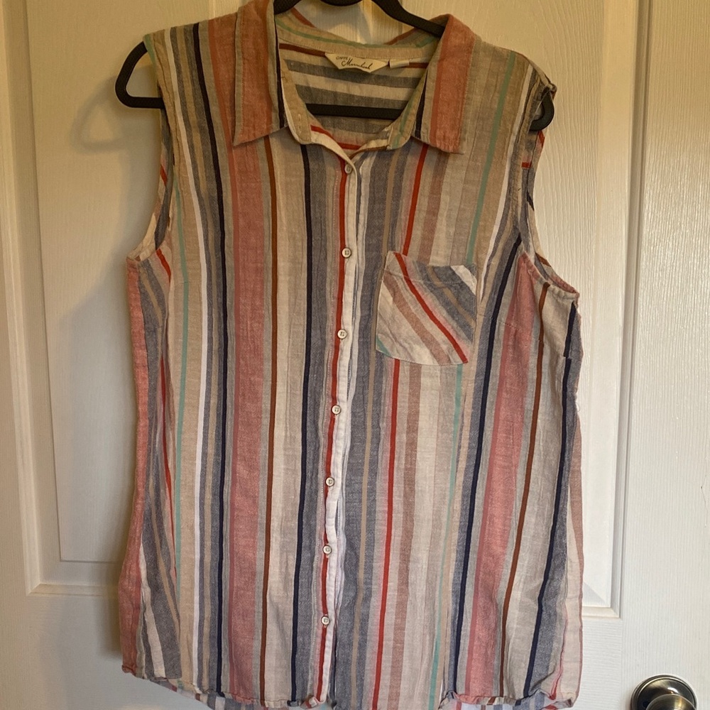 Striped Sleeveless Button-Down Shirt
